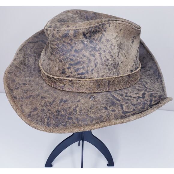 Vintage Henschel Coyote Leather Outback Style Hat w/ Band Men's Size Medium - Picture 3 of 13